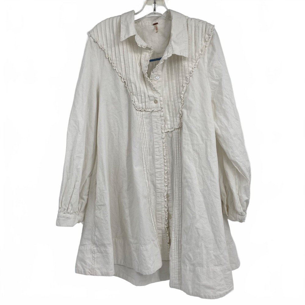 Free People White Cotton Shirt Dress Tee | Women L Regular